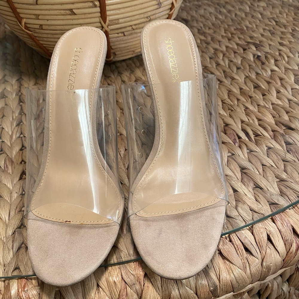 Lucite clear wedge heels